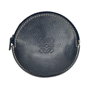 Loewe Vintage Navy Blue Anagram Round Leather Coin Purse Made in Spain